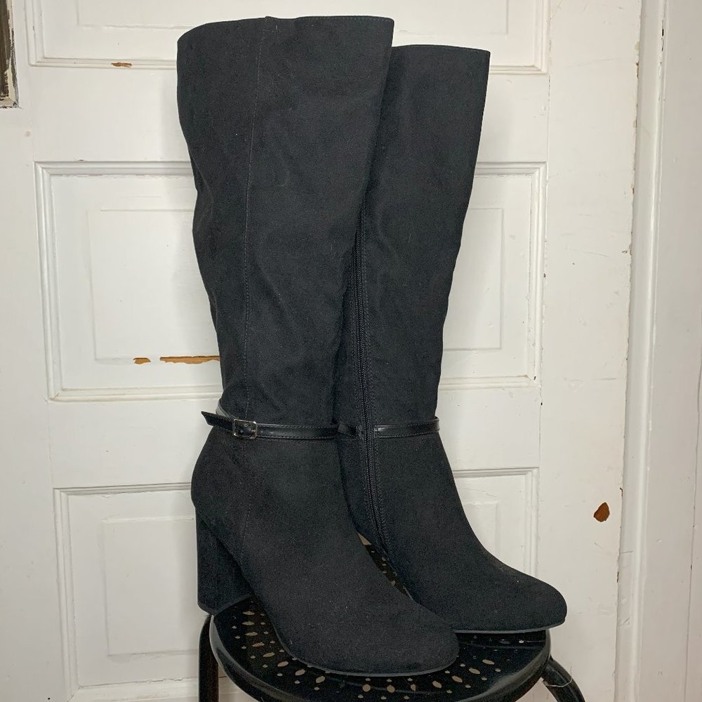 Black Zipper Up Knee High Riding Boots w/ Heel Women's Size 10